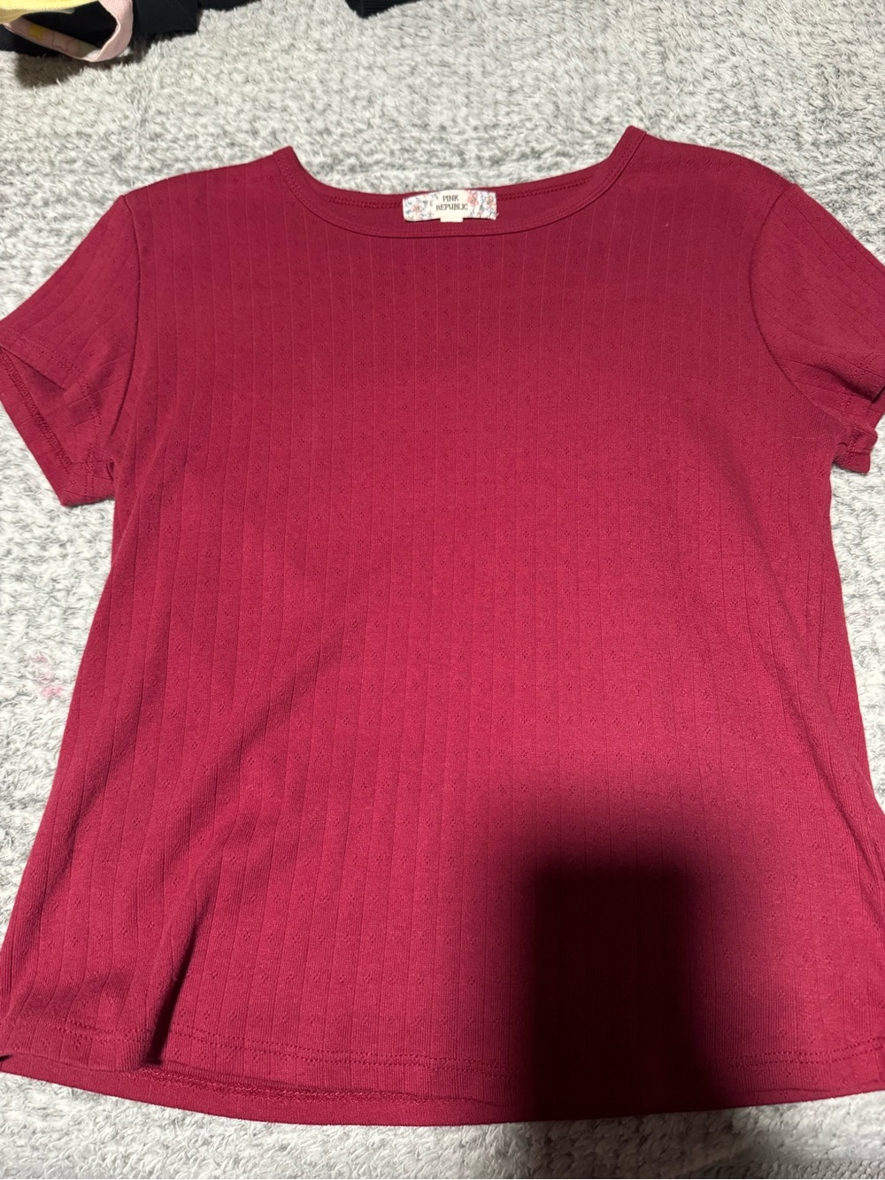 Pink Republic Short Sleeve Ribbed Top - Roseberry Pink
